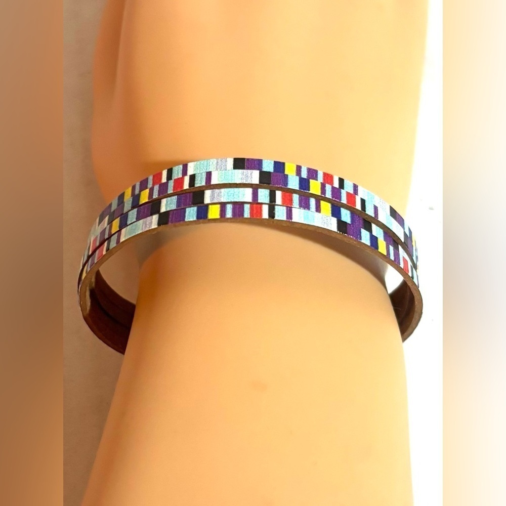 Fashion jewelry multicolor print genuine leather magnetic bracelet one size